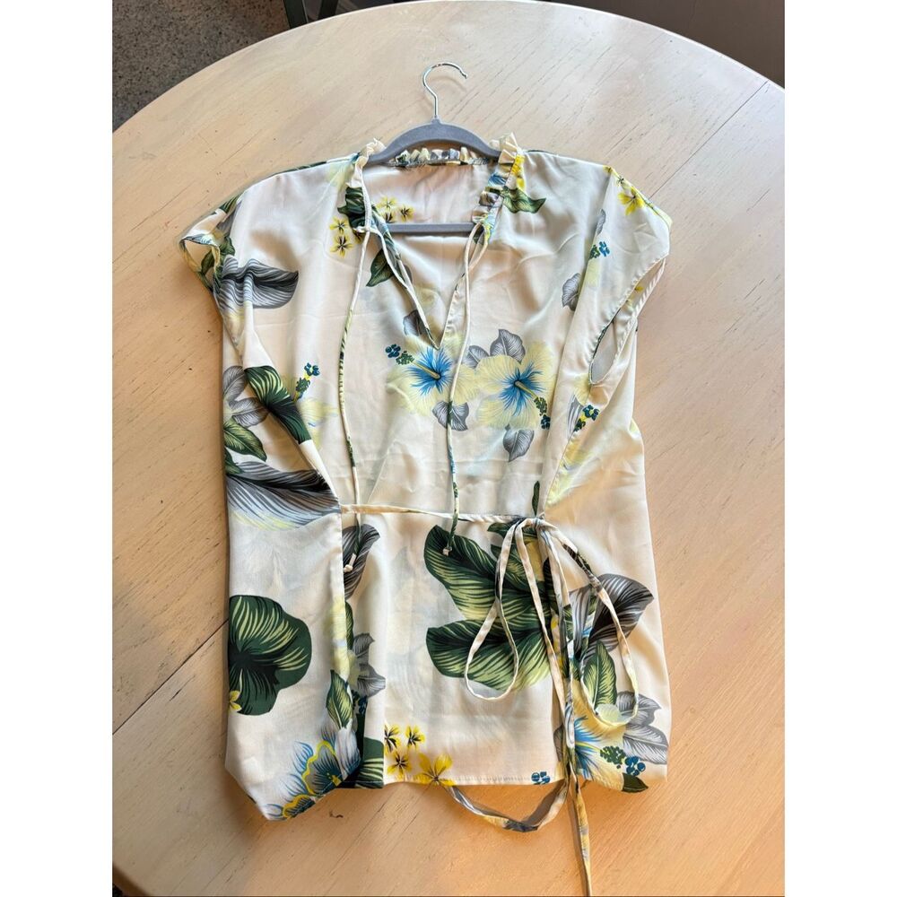 Zara Tropical Print Blouse SZ M - Picture 2 of 10